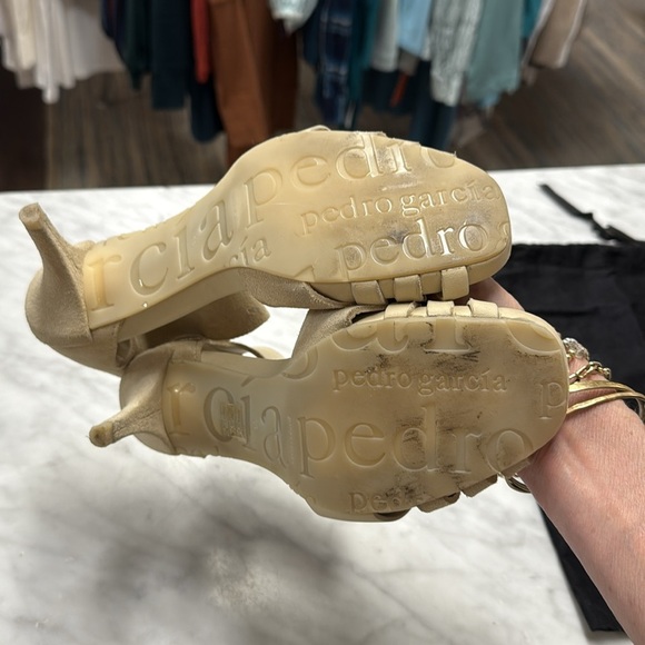 Pedro Garcia Cream Suede Woven Heeled Sandal with Ankle Strap Size 38/8 - Picture 10 of 12